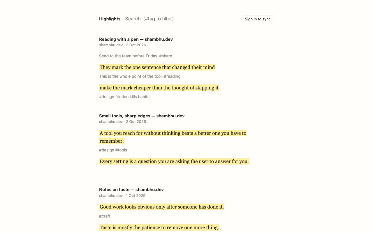 The Highlights library with search
