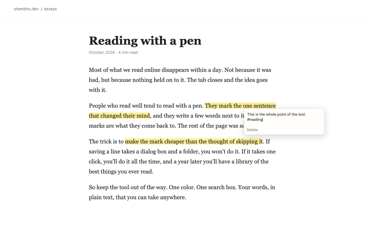 Adding a note and a tag to a highlight